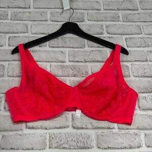Cacique Unlined T-shirt Bra Lace Women's Size 44DD Coral Underwire Lane Bryant